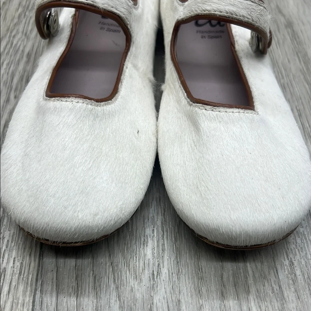 Eli White Mary Jane Flats with Brown Trim